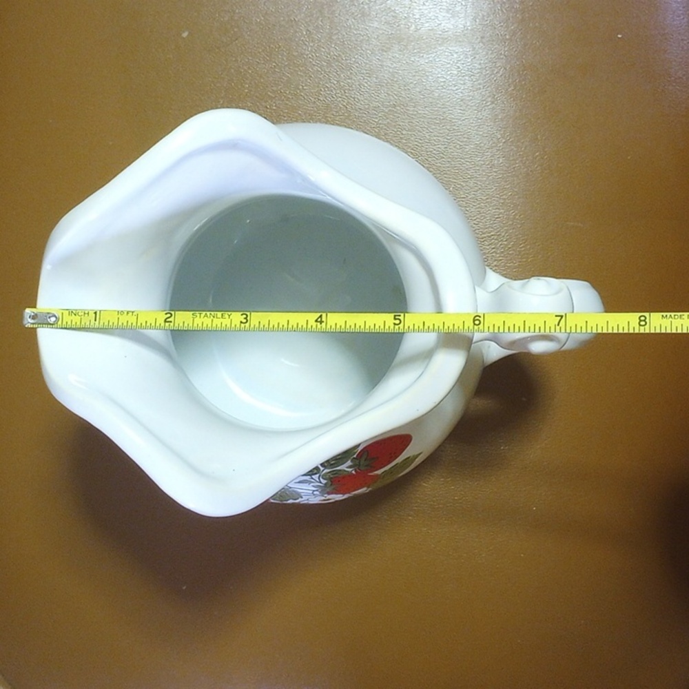Vintage Ceramic Strawberry & Floral McCoy Pitcher.  White Red Green Yellow - Picture 8 of 8